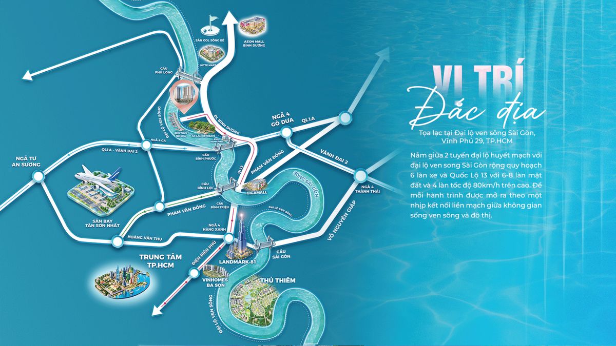 Vị trí dự án Serena Riverside: Vĩnh Phú 29, Lái Thiêu, sát sông Sài Gòn