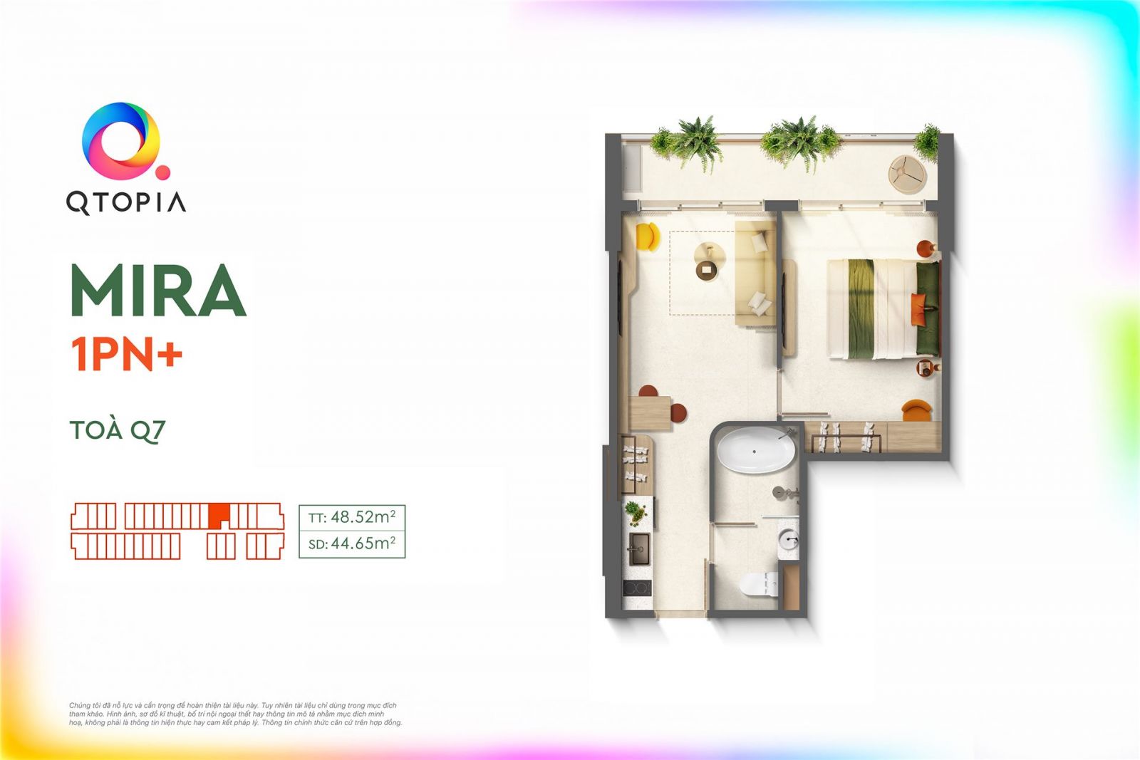 Layout căn hộ 1PN+ MIRA tháp Q7 Qtopia Vũng Tàu Layout căn hộ 1PN+ MIRA tháp Q7 Qtopia Vũng Tàu