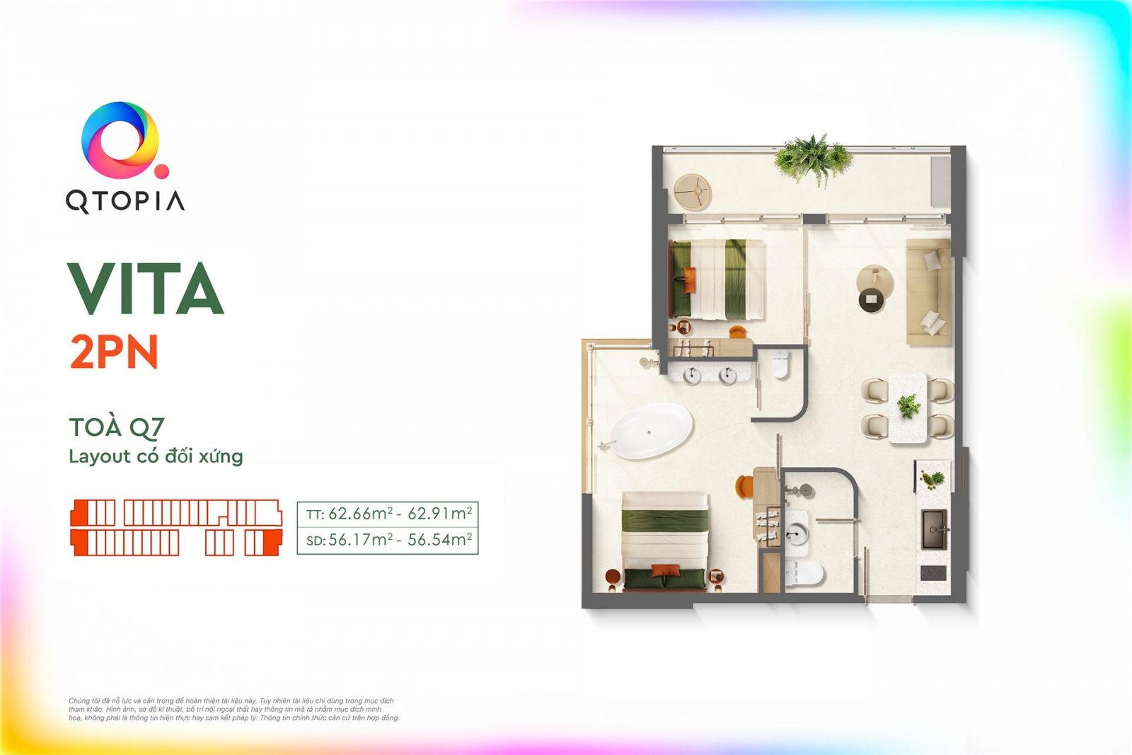 Layout căn hộ 2 phòng ngủ VITA tháp Q7 Qtopia Vũng Tàu Layout căn hộ 2 phòng ngủ VITA tháp Q7 Qtopia Vũng Tàu