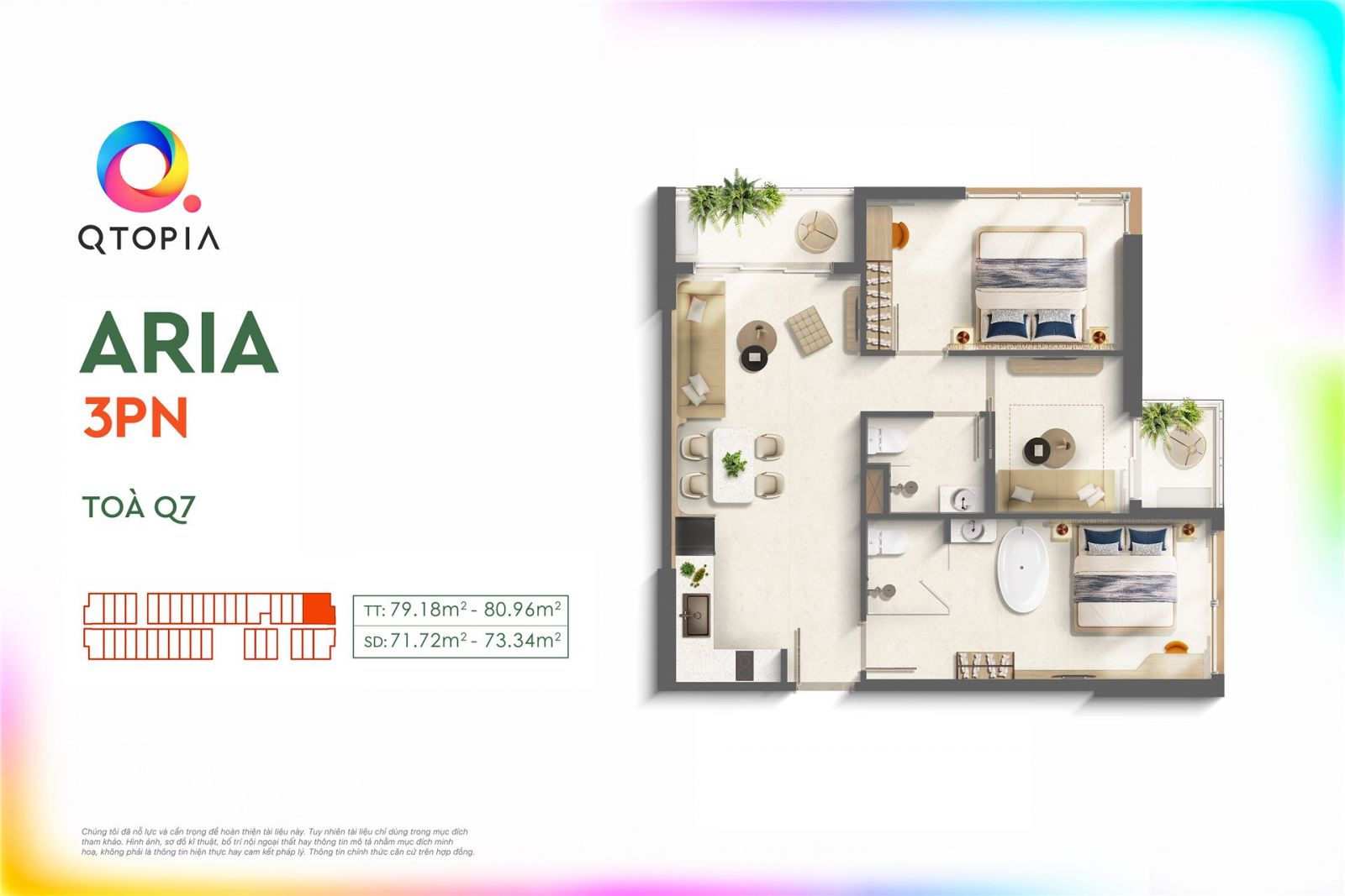 Layout căn hộ 3 phòng ngủ ARIA tháp Q7 Qtopia Vũng Tàu Layout căn hộ 3 phòng ngủ ARIA tháp Q7 Qtopia Vũng Tàu