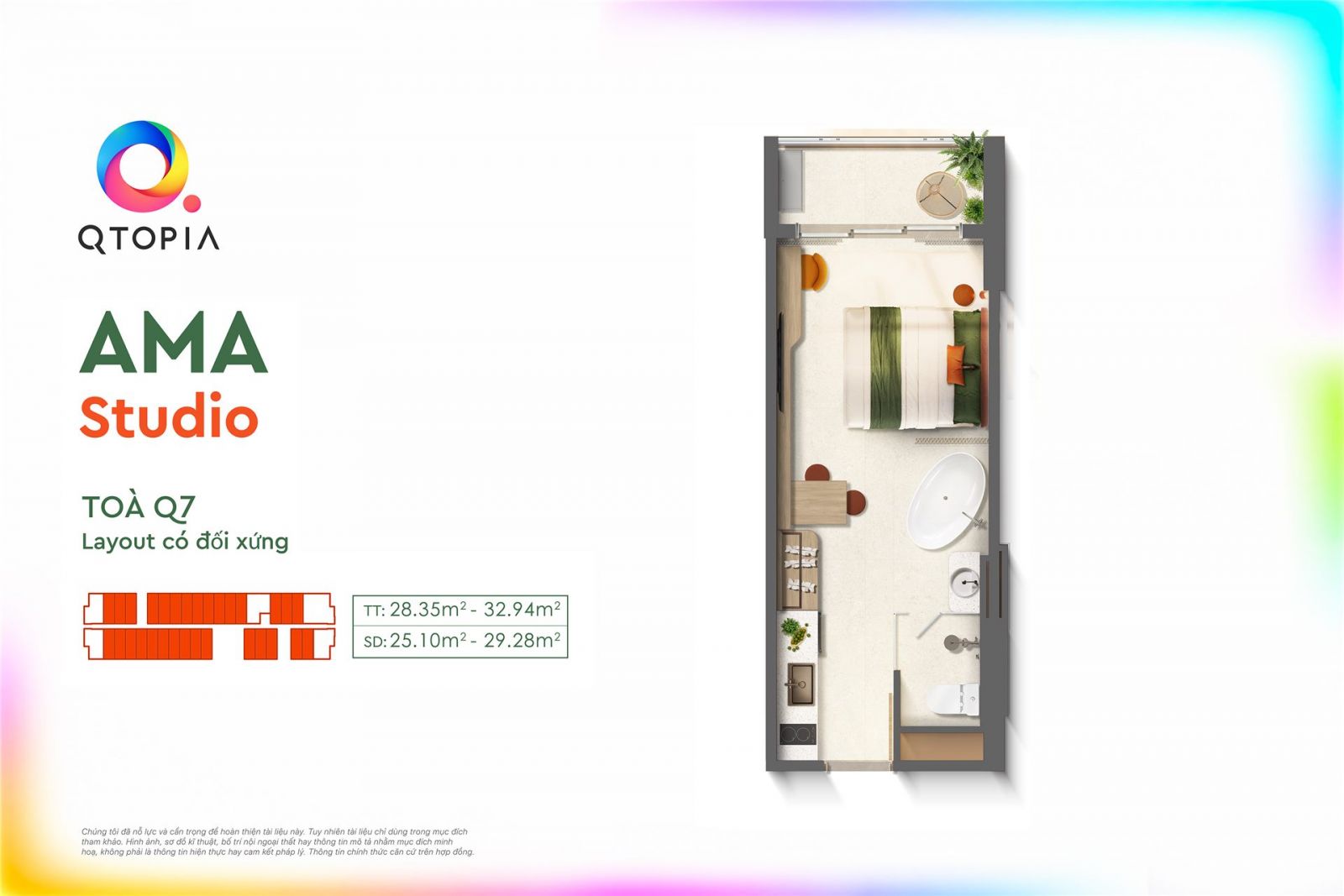Layout căn hộ Studio AMA tháp Q7 Qtopia Vũng Tàu Layout căn hộ Studio AMA tháp Q7 Qtopia Vũng Tàu