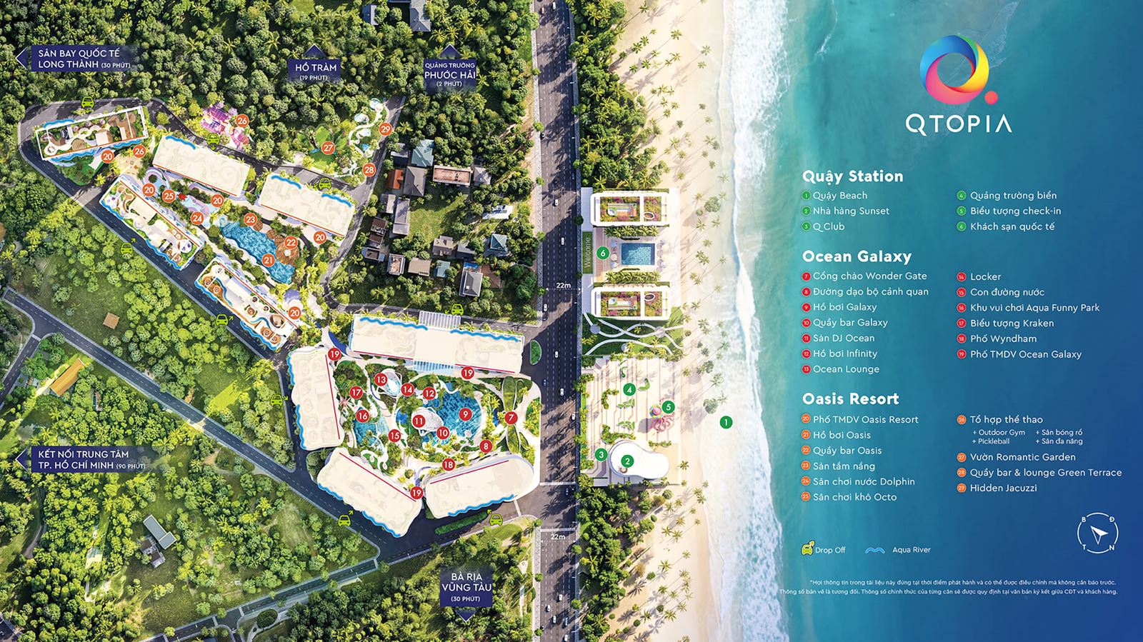 Mặt bằng tiện ích Qtopia Phước Hải với 3 phân khu Quậy Station, Ocean Galaxy, Oasis Resort Mặt bằng tiện ích Qtopia Phước Hải với 3 phân khu Quậy Station, Ocean Galaxy, Oasis Resort