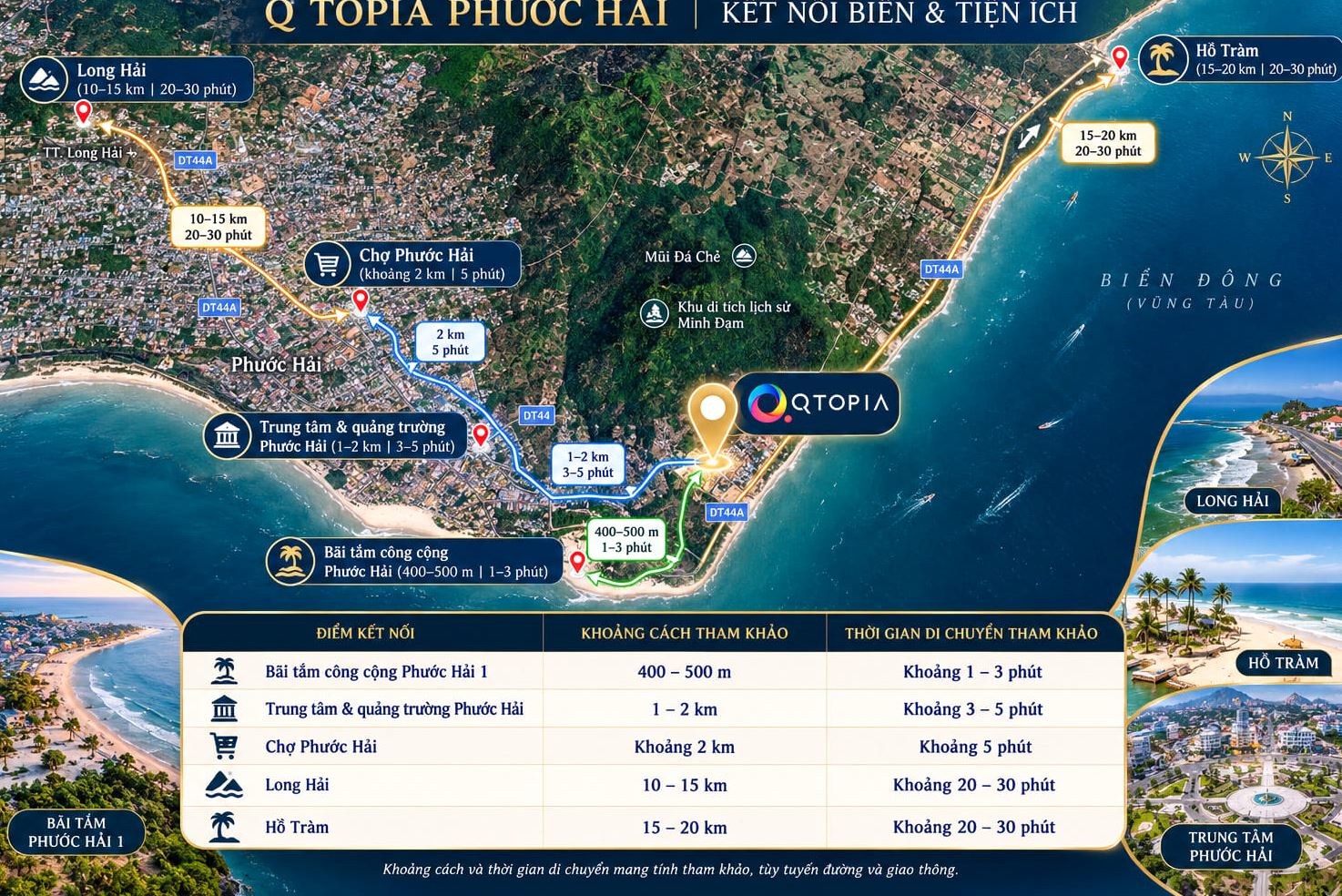 Bản đồ vị trí Qtopia Phước Hải và khoảng cách tới biển, chợ, Long Hải, Hồ Tràm Bản đồ vị trí Qtopia Phước Hải và khoảng cách tới biển, chợ, Long Hải, Hồ Tràm