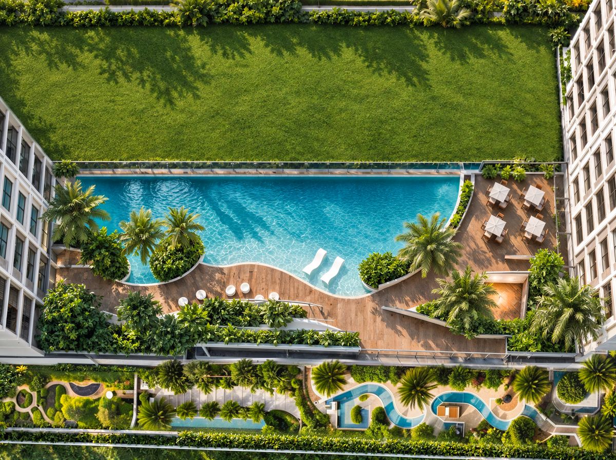 Hồ bơi Serena Riverside nhìn từ trên cao