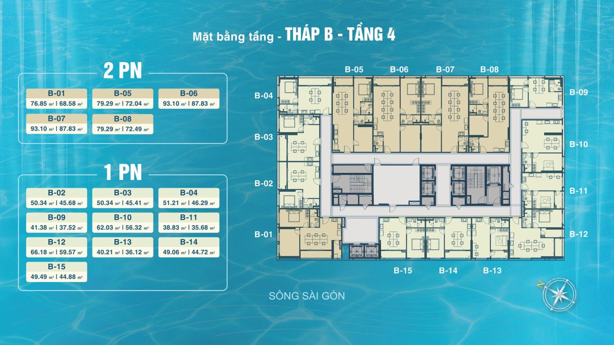 Mặt bằng officetel tháp B tầng 4 Serena Riverside