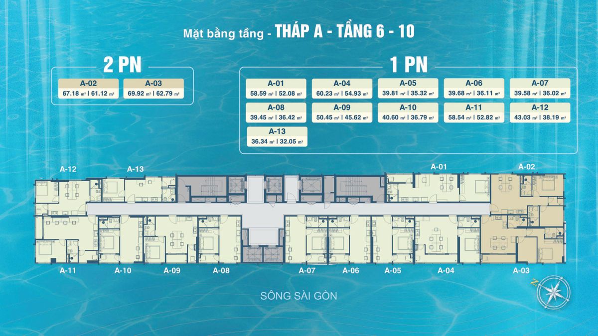 Mặt bằng officetel tháp A tầng 6-10 Serena Riverside