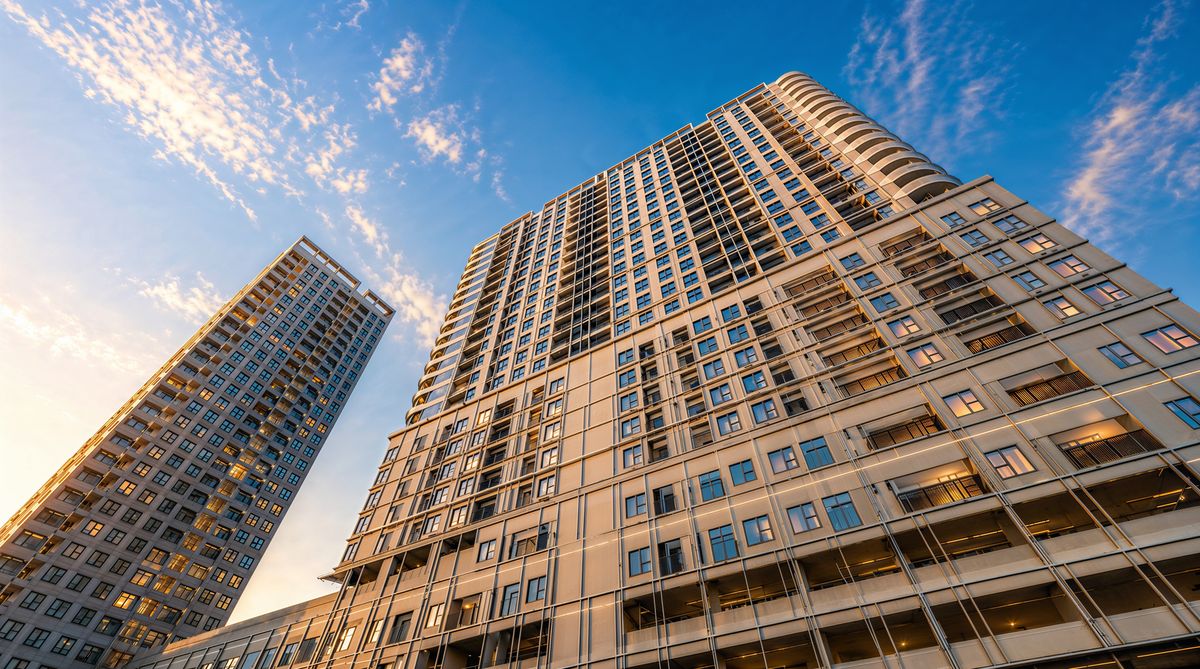 Hai tòa tháp Serena Riverside nhìn từ góc thấp